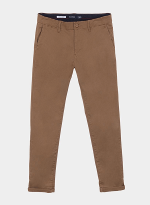 Calças chino slim fit em camel para homem da Tiffosi