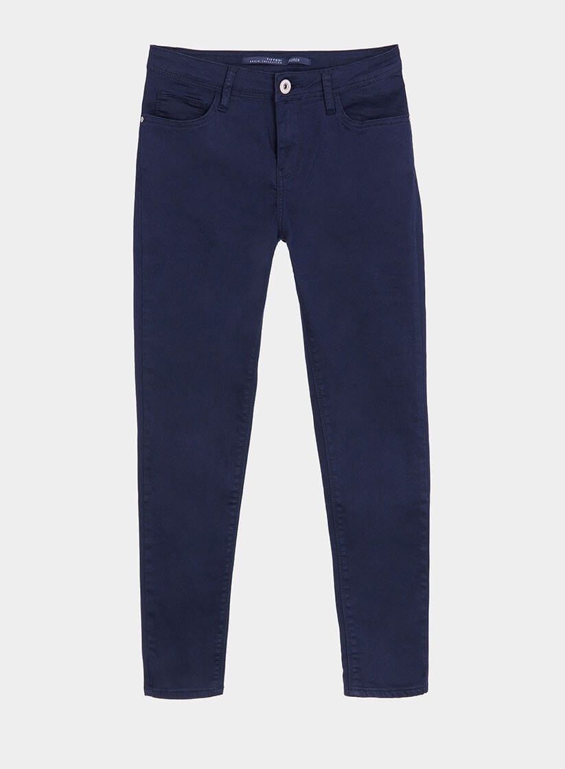 Calça básica de sarja azul cinta média para mulher da Tiffosi