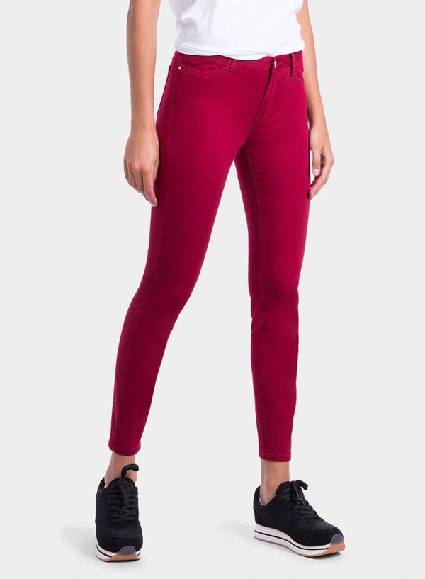 Frente de calça básica de sarja bordô cinta média para mulher da Tiffosi
