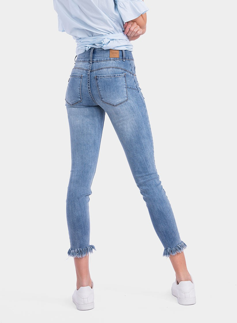 Parte de trás de jeans light Double-Up Skinny flor bordada da Tiffosi