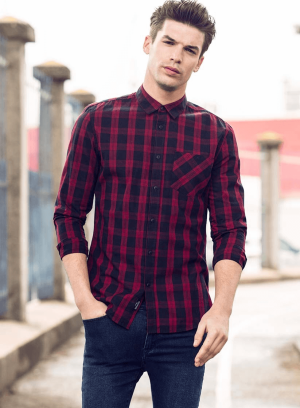 Frente de camisa regular fit xadrez vermelho para homem da Tiffosi