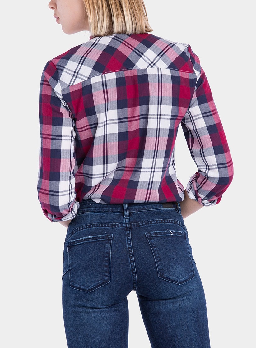 Costas de camisa de xadrez azul da Tiffosi
