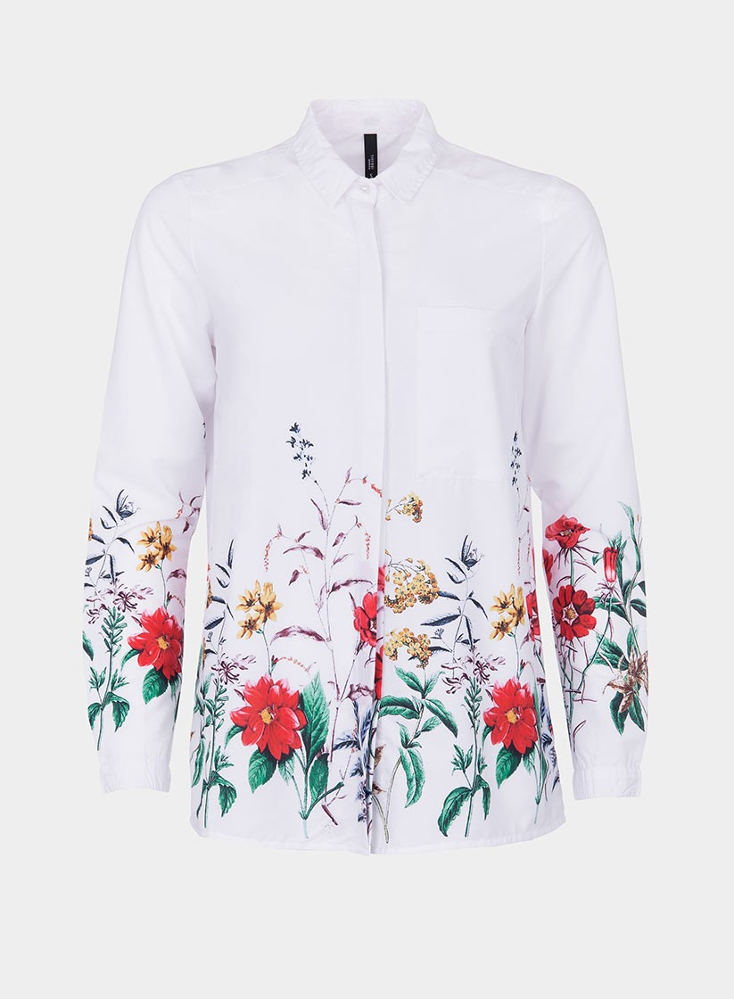 Frente de camisa branca com print floral da Tiffosi