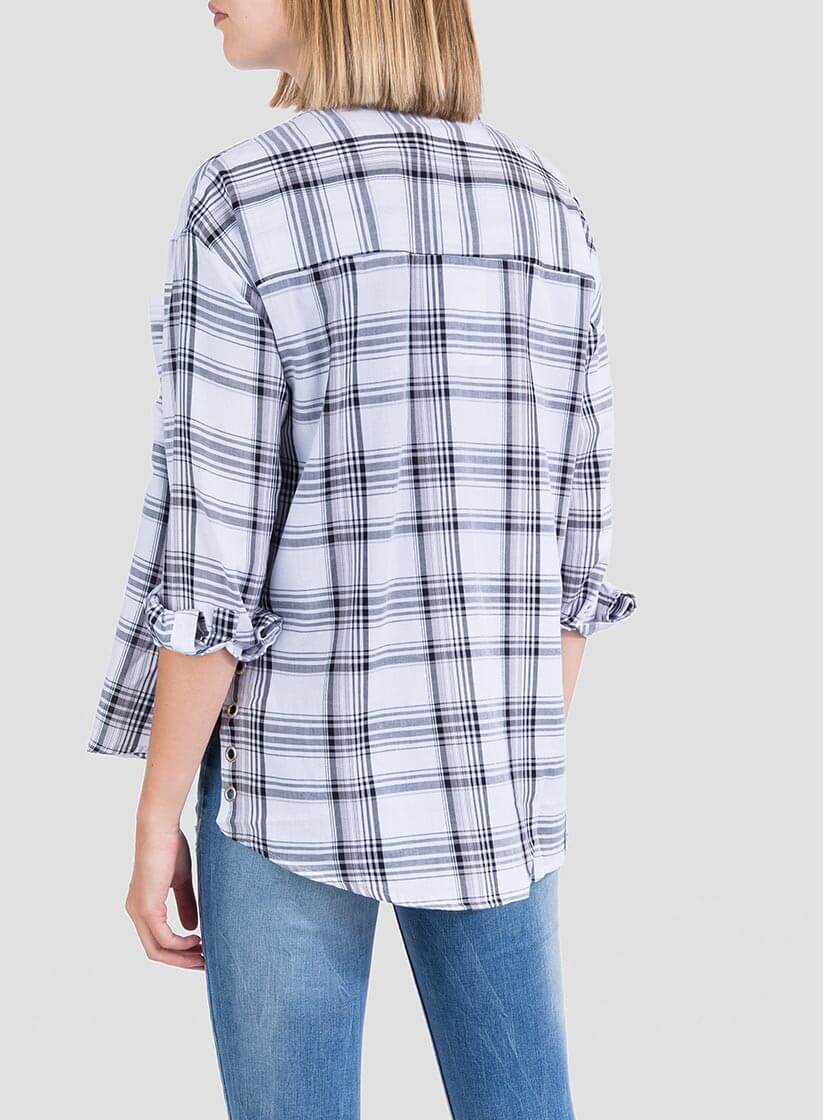 Costa de camisa xadrez branco com Ilhós para mulher da Tiffosi