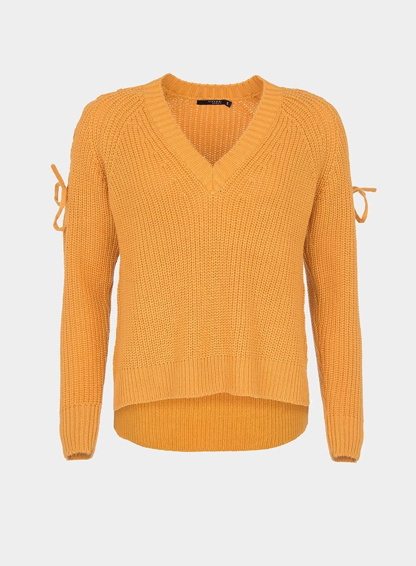 Camisola decote em V manga entrançada em amarelo para mulher da Tiffosi