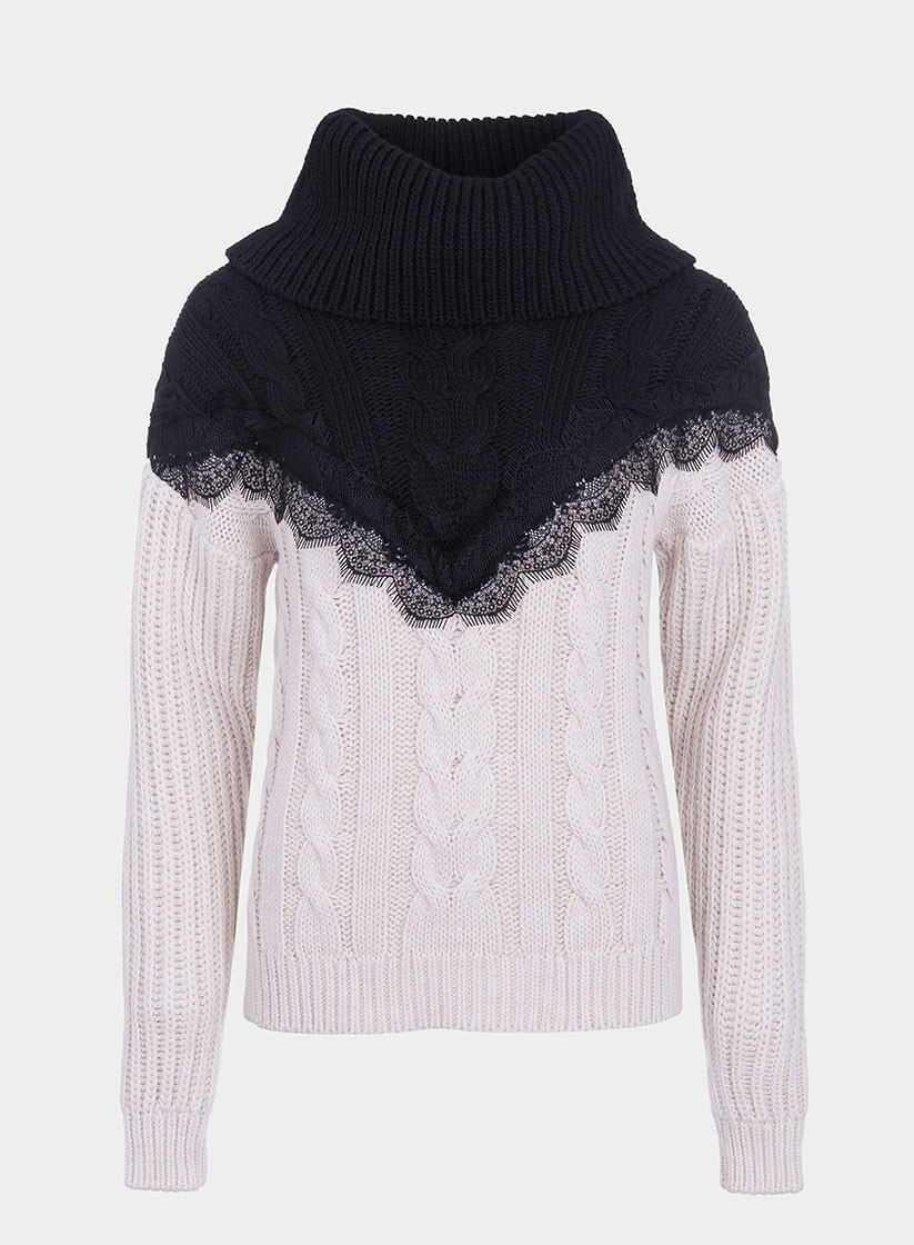 Camisola gola alta pormenor renda para mulher da Tiffosi