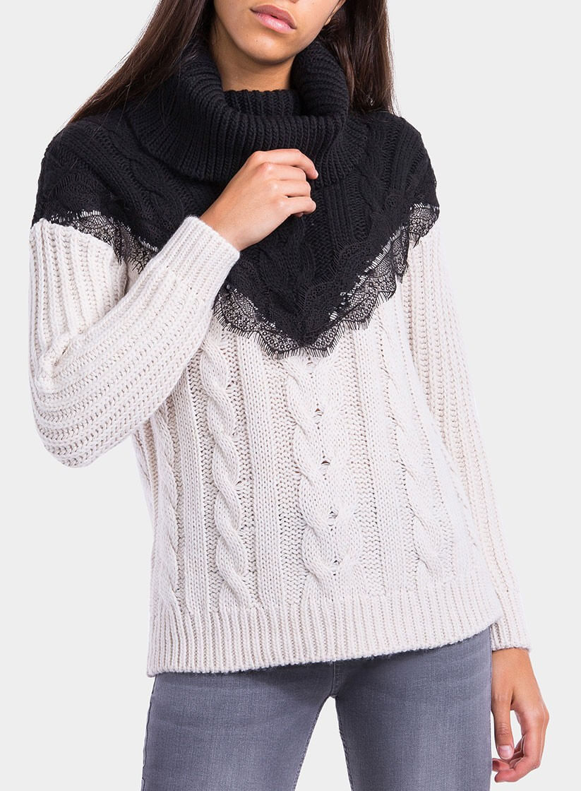 Camisola gola alta pormenor renda para mulher da Tiffosi