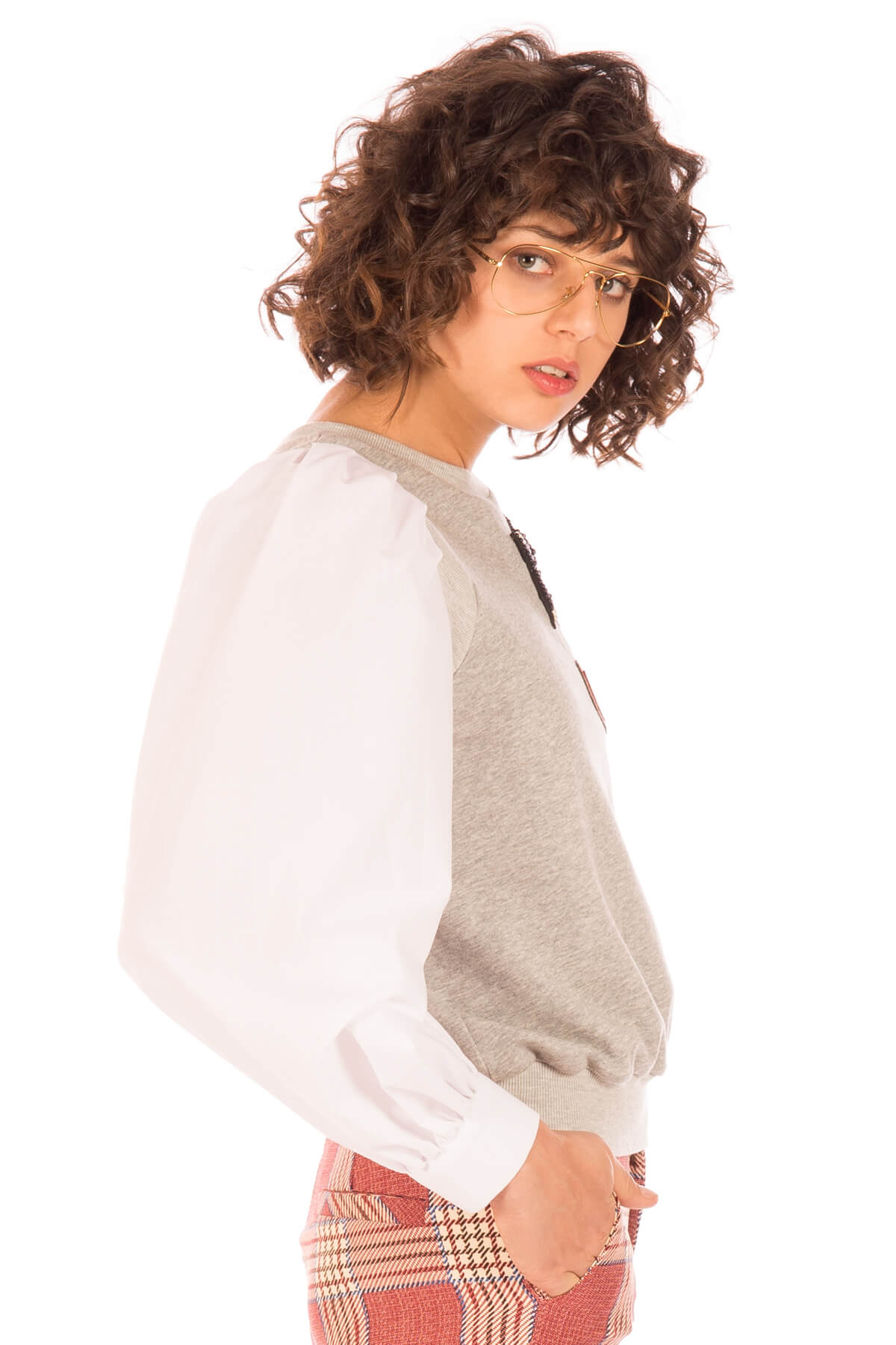 Lateral da camisola com mangas de camisa para mulher da Minueto