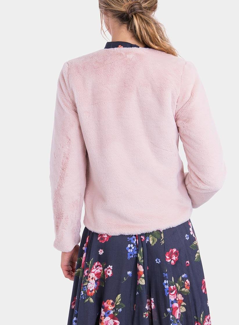 Costas de casaco de pelo rosa de mulher da Tiffosi