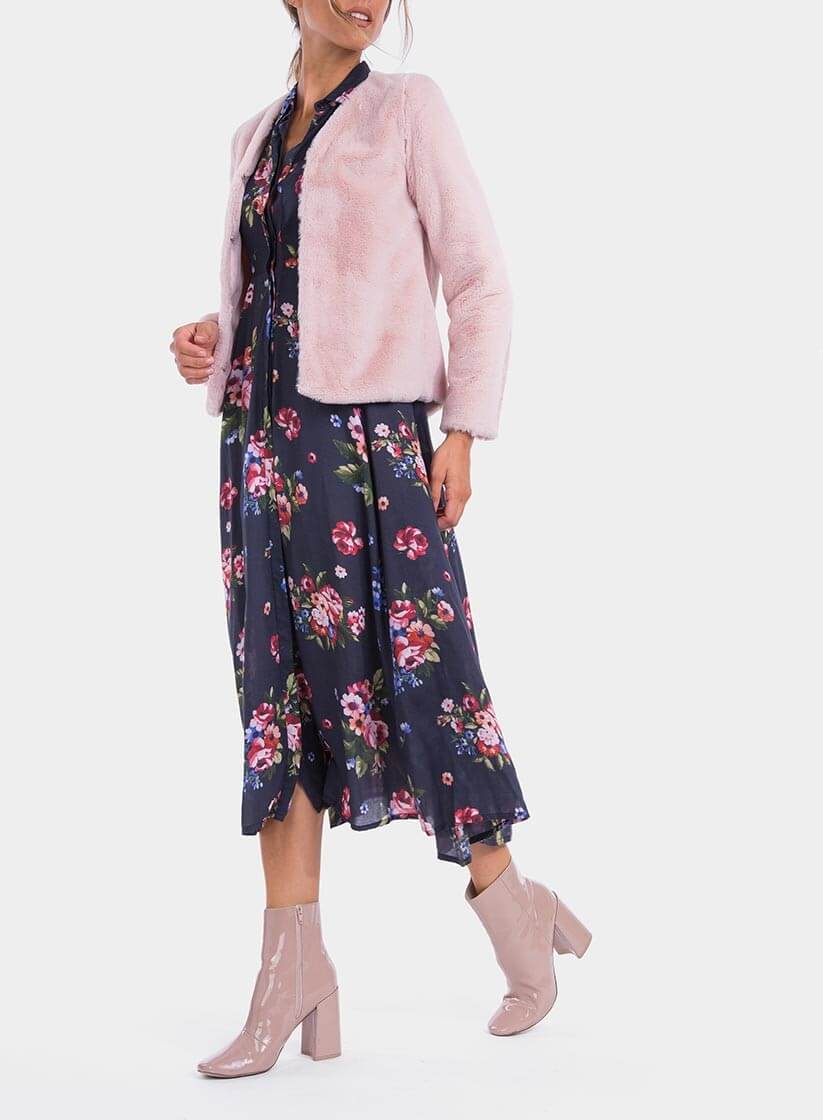 Frente de casaco de pelo rosa de mulher da Tiffosi