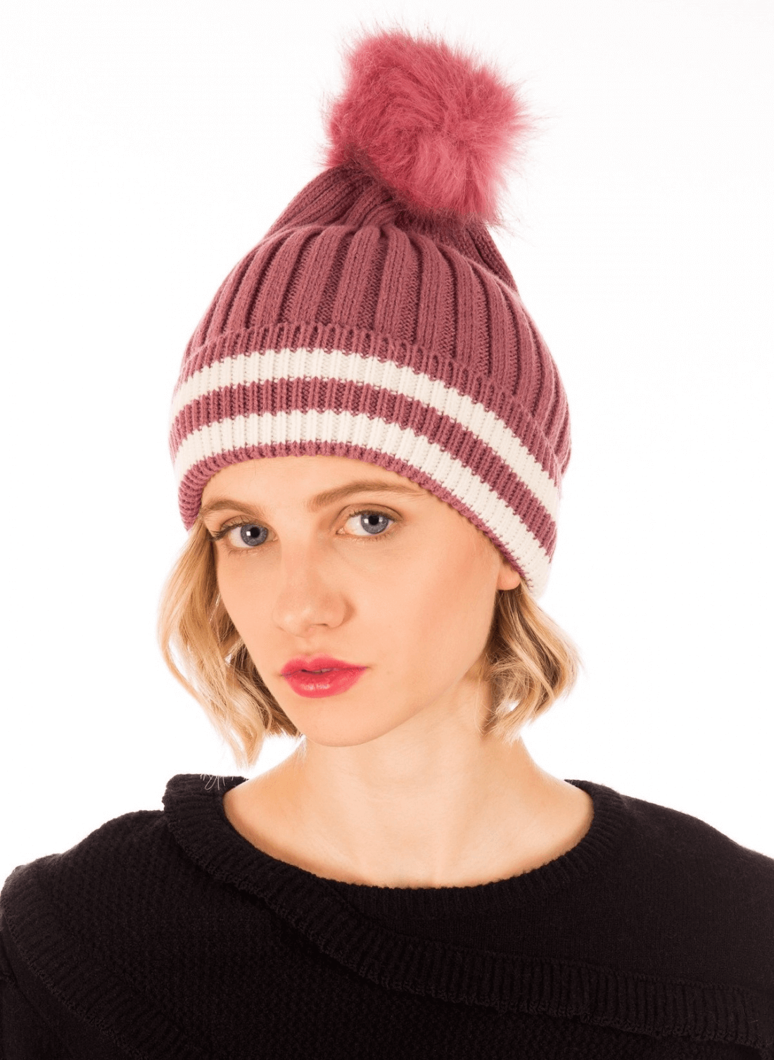 Gorro de malha com pompom para mulher da Minueto