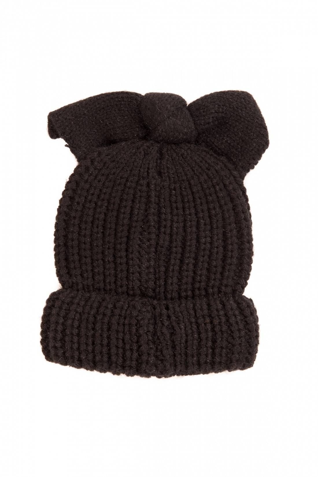 Gorro preto de malha com laçarote da Minueto