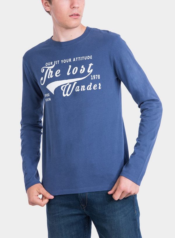 Frente de t-shirt azul com impressão texto para homem da Tiffosi
