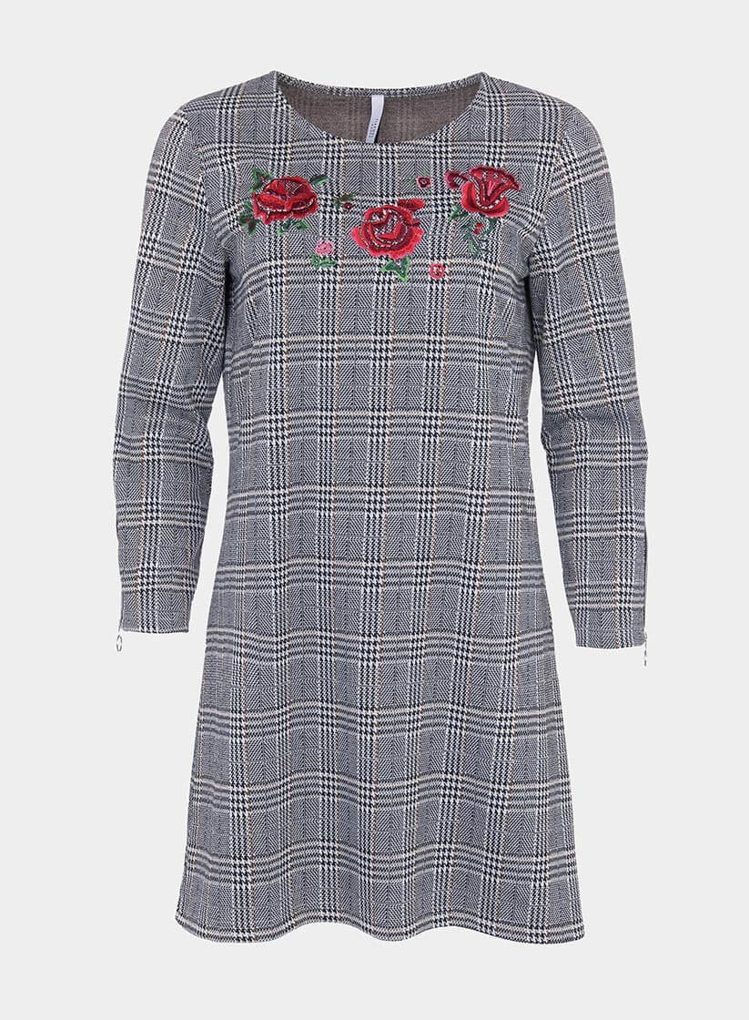 Vestido xadrez com bordado flores, de mulher da Tiffosi