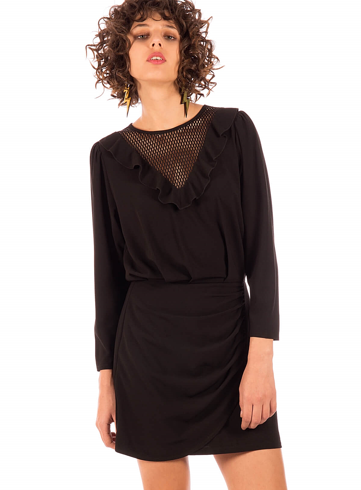 Vestido com folho em preto da Minueto