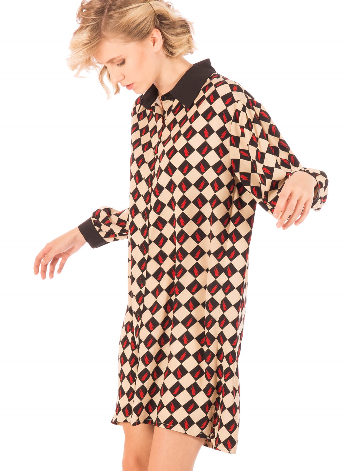Lateral de vestido estampado com losangos da Minueto para mulher