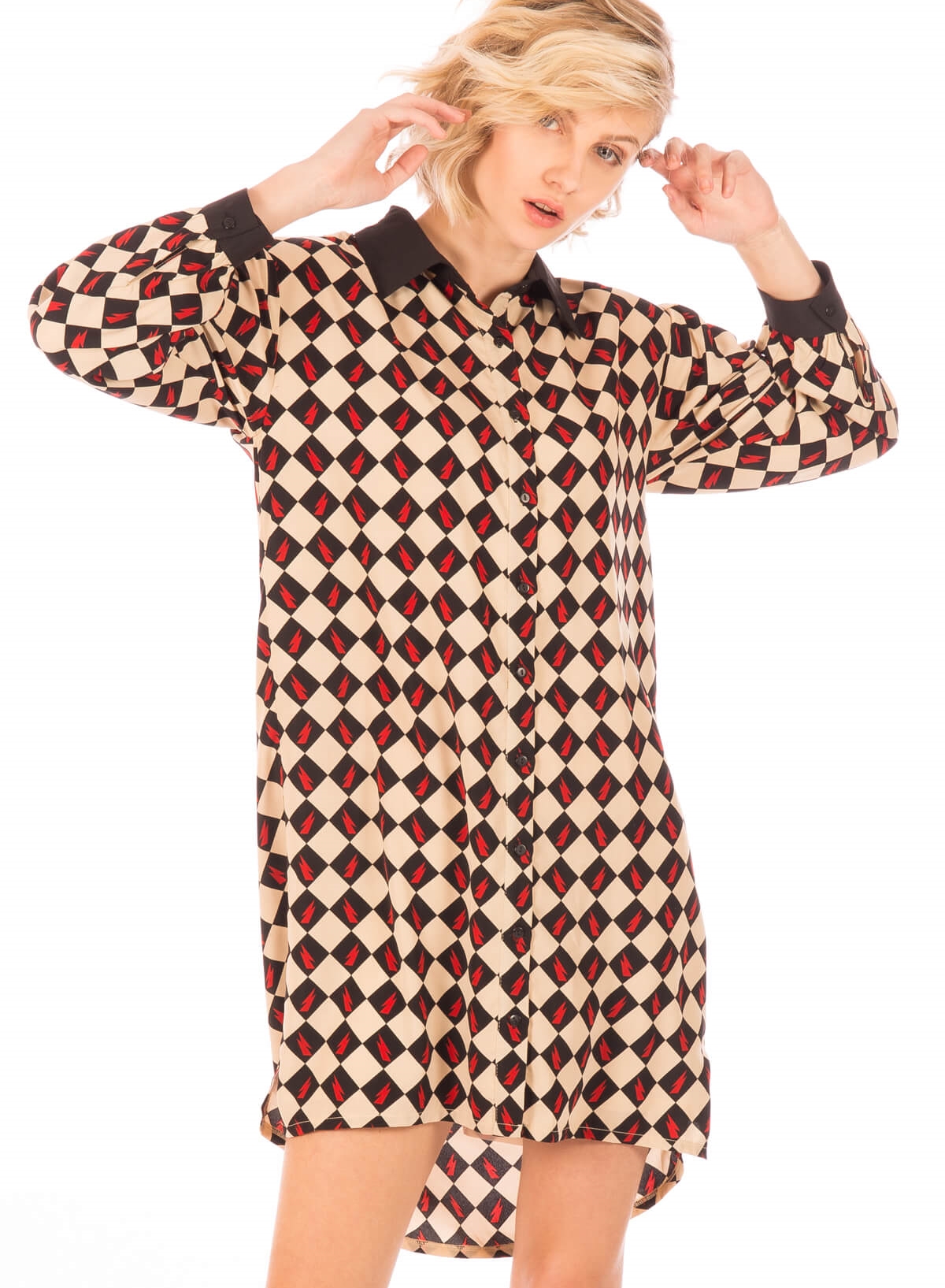 Vestido estampado com losangos da Minueto para mulher