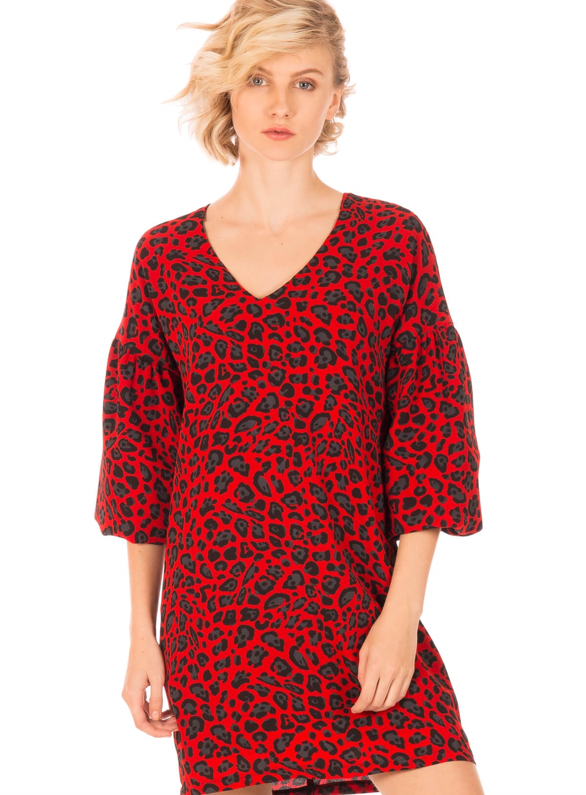 Vestido estampado leopardo vermelho da Minueto