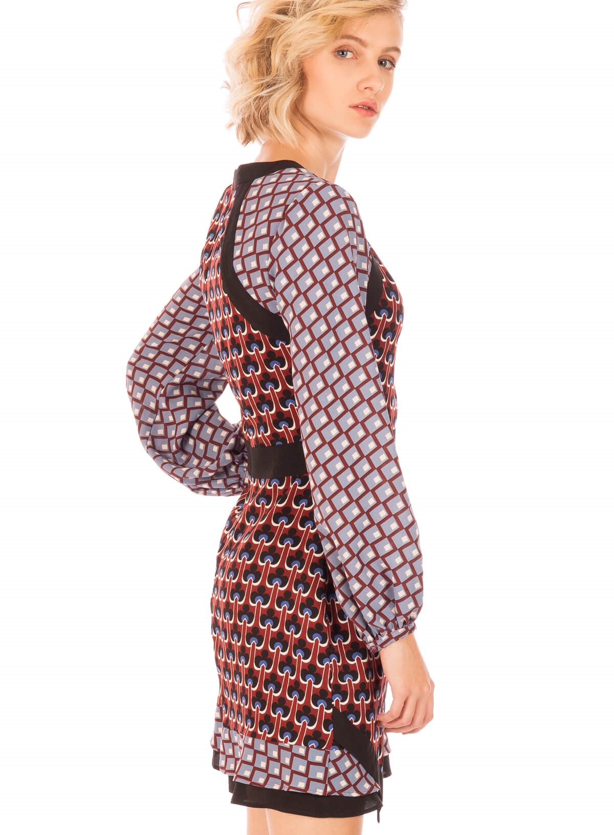 Lateral de vestido mix de padrões da Minueto para mulher