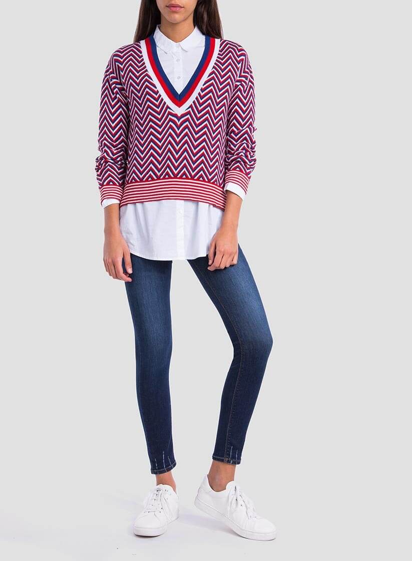Camisola em espinha tricolor para mulher da Tiffosi