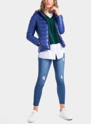 Casaco acolchoado azul com bolsa para mulher da Tiffosi