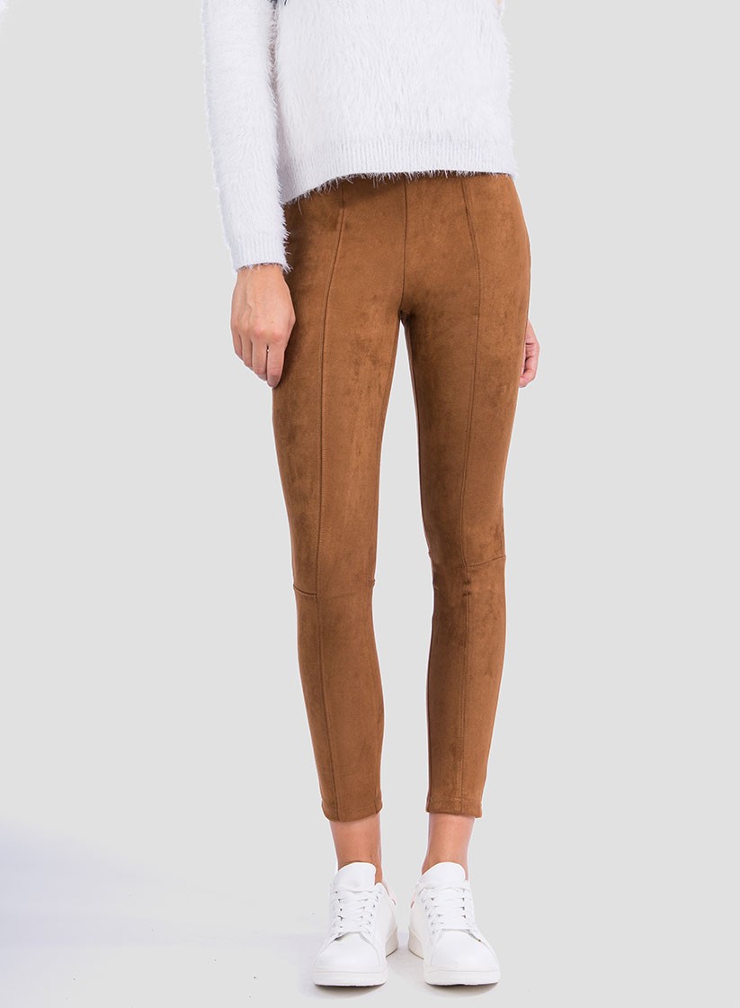 Legging efeito camurça camel para mulher da Tiffosi