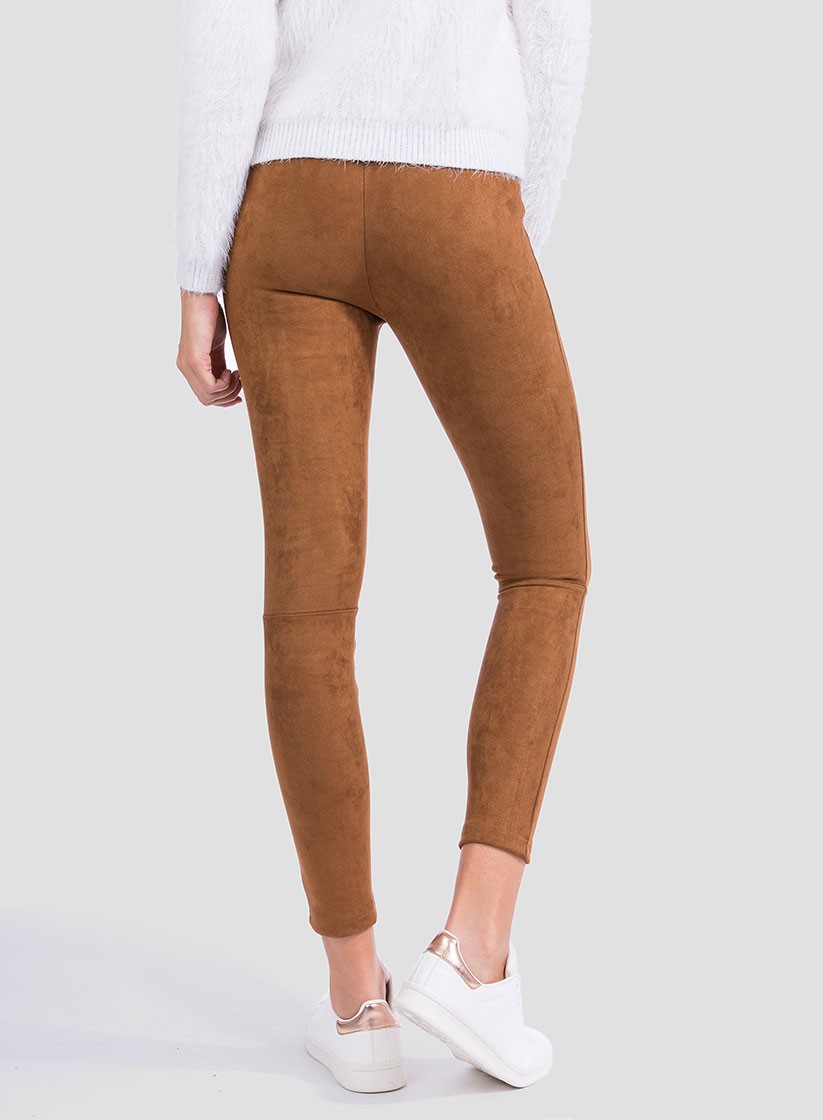 Parte de trás da legging efeito camurça camel para mulher da Tiffosi