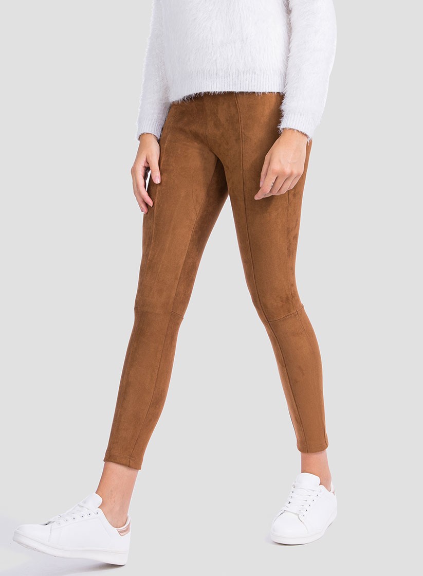 Legging efeito camurça camel para mulher da Tiffosi