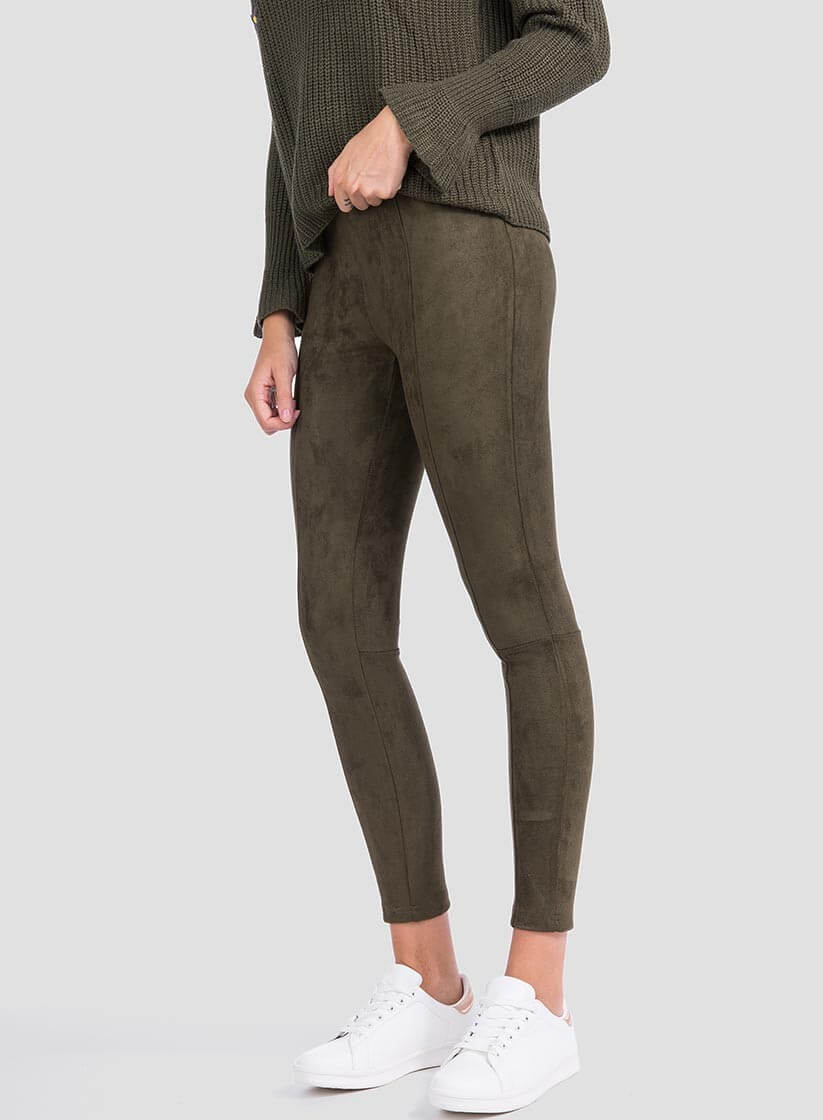 Legging efeito camurça verde para mulher da Tiffosi