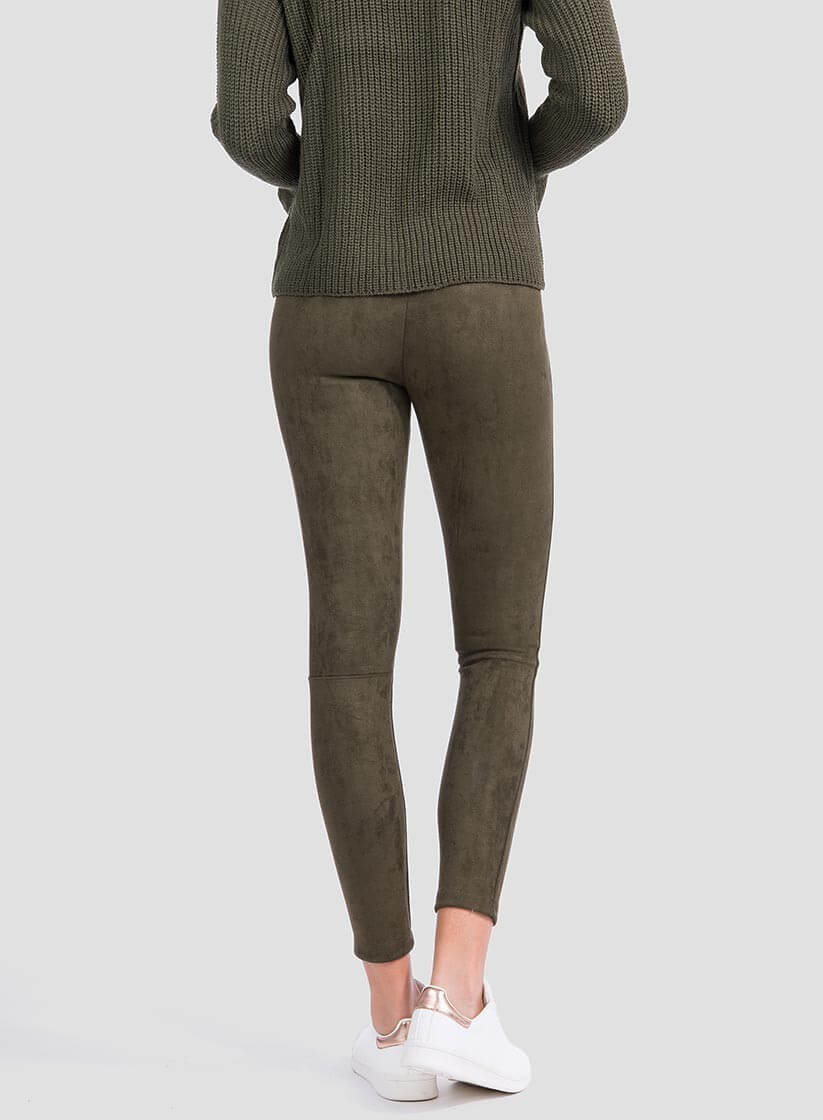 Parte de trás legging efeito camurça verde para mulher da Tiffosi