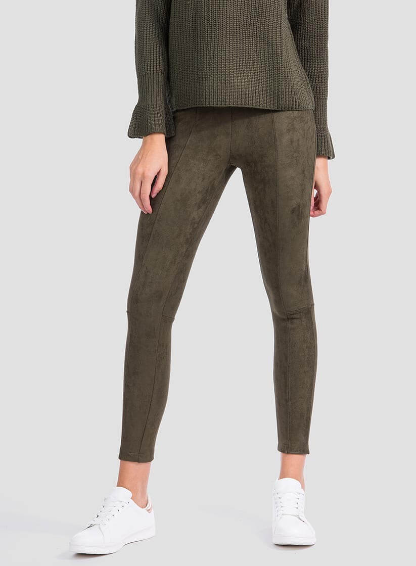 Legging efeito camurça verde para mulher da Tiffosi