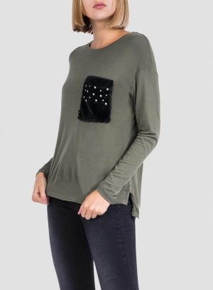 T-shirt kaki com bolso para mulher da Tiffosi