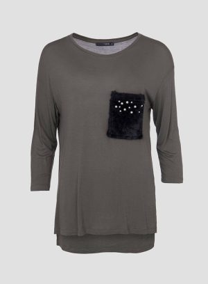 T-shirt kaki com bolso para mulher da Tiffosi