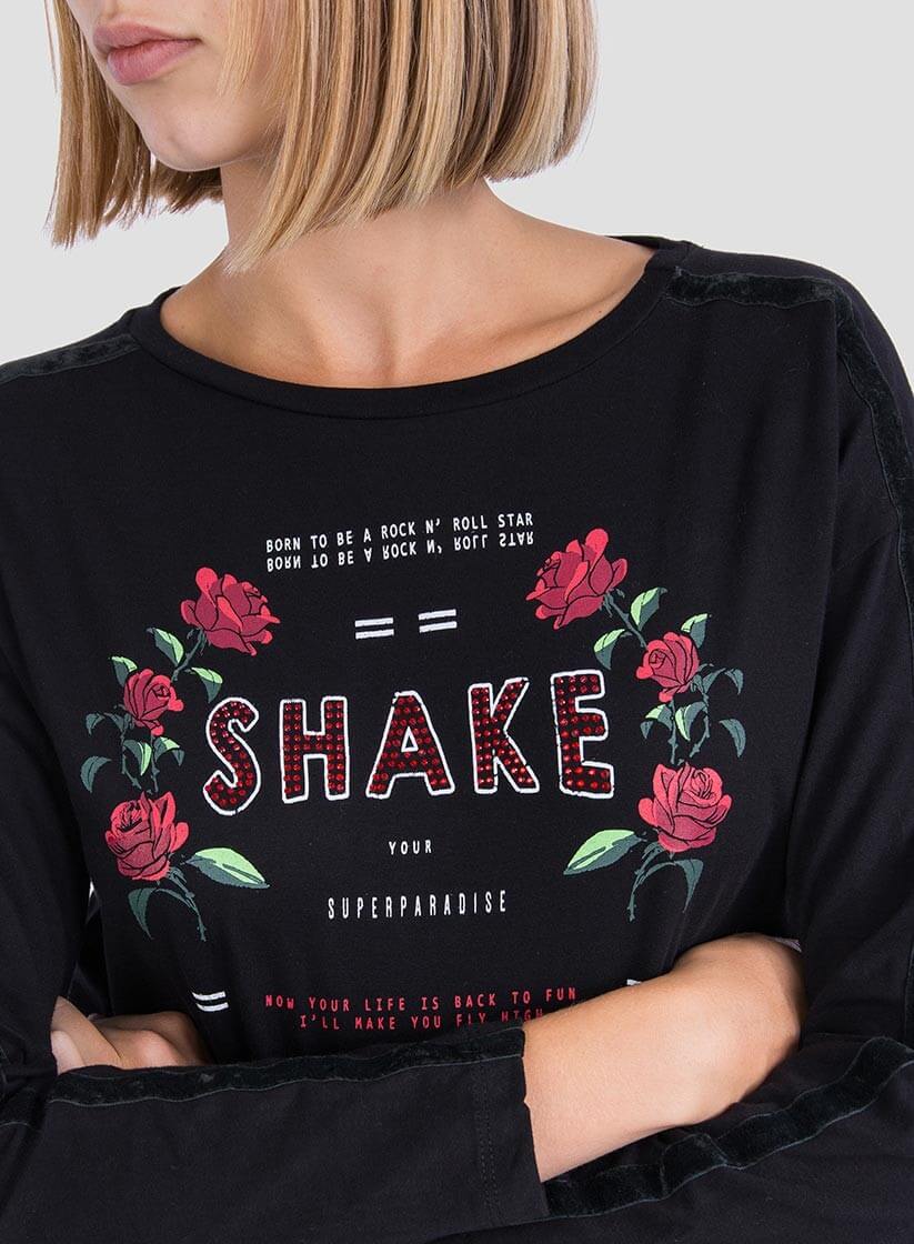 T-shirt preta texto estampado para mulher da Tiffosi