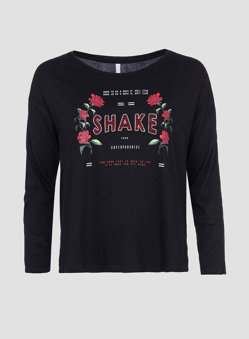 T-shirt preta texto estampado para mulher da Tiffosi