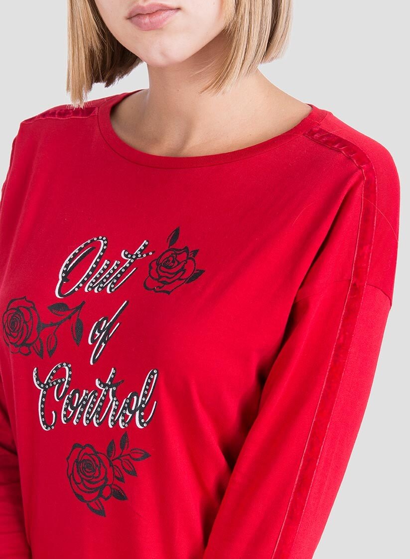 T-shirt vermelha texto estampado para mulher da Tiffosi
