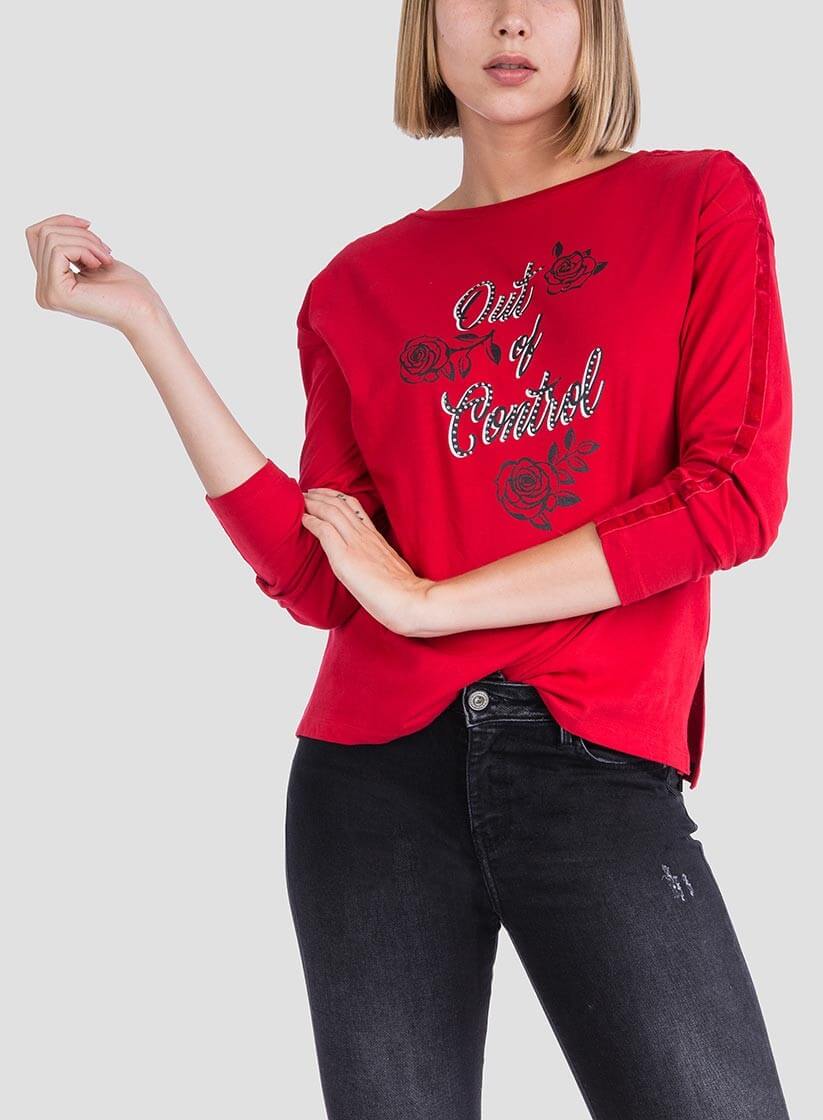 T-shirt vermelha texto estampado para mulher da Tiffosi