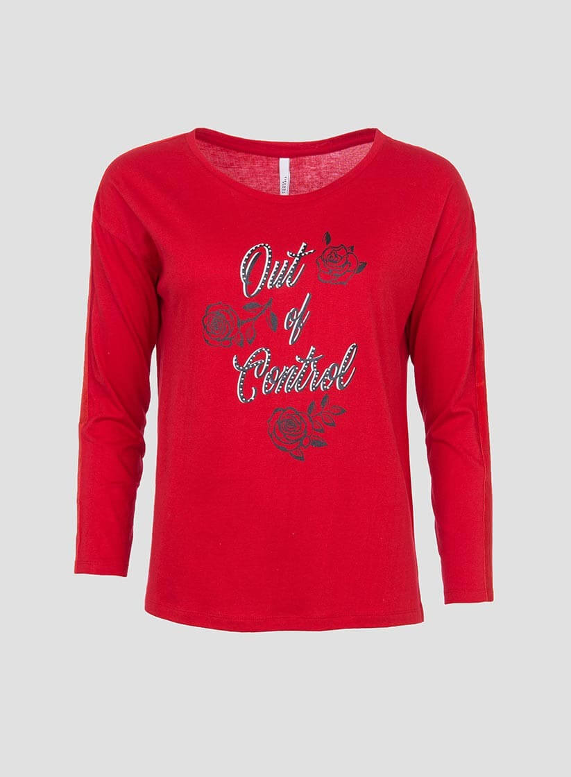 T-shirt vermelha texto estampado para mulher da Tiffosi