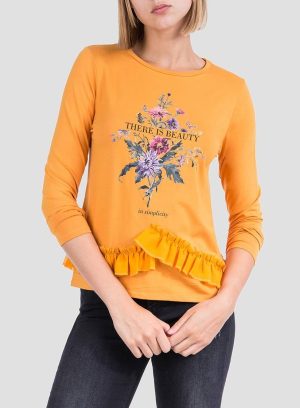 Camisola estampada amarela com folhos para mulher da Tiffosi