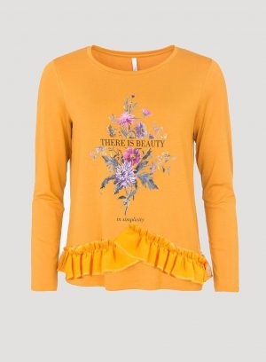 Camisola estampada amarela com folhos para mulher da Tiffosi