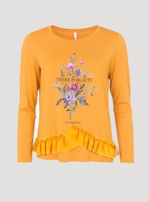 Camisola estampada amarela com folhos para mulher da Tiffosi