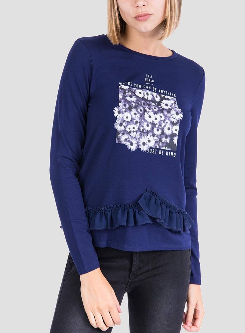 Camisola estampada azul com folhos para mulher da Tiffosi