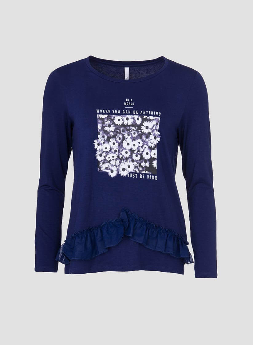 Camisola estampada azul com folhos para mulher da Tiffosi