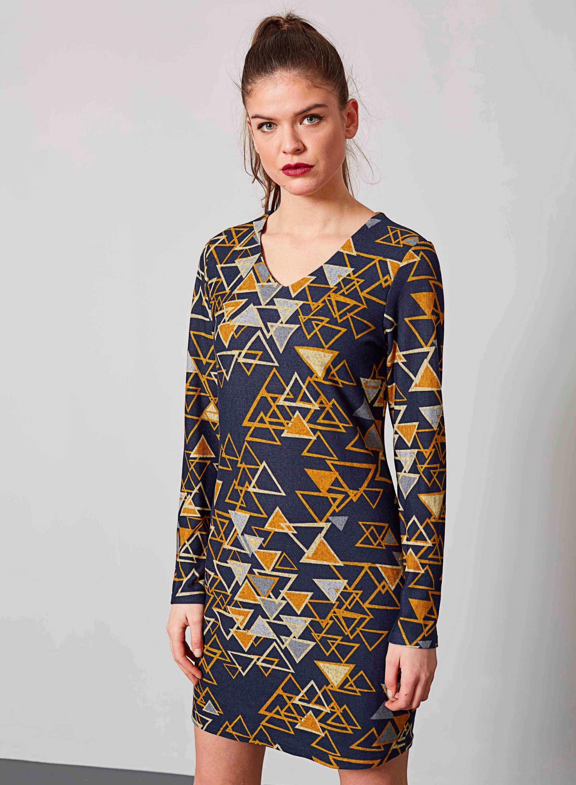 Vestido malha print triângulos da Md`m