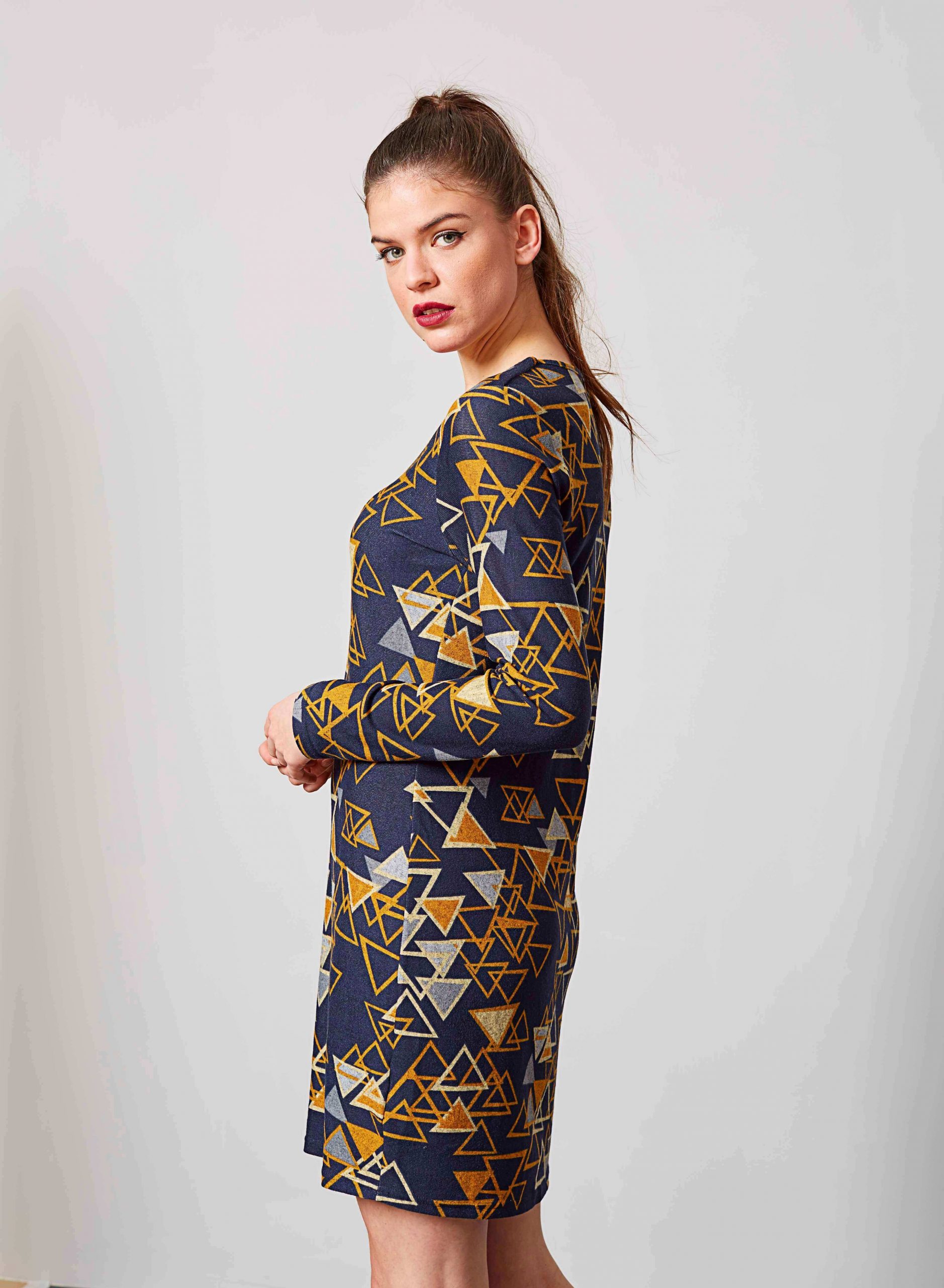 Vestido malha print triângulos da Md`m