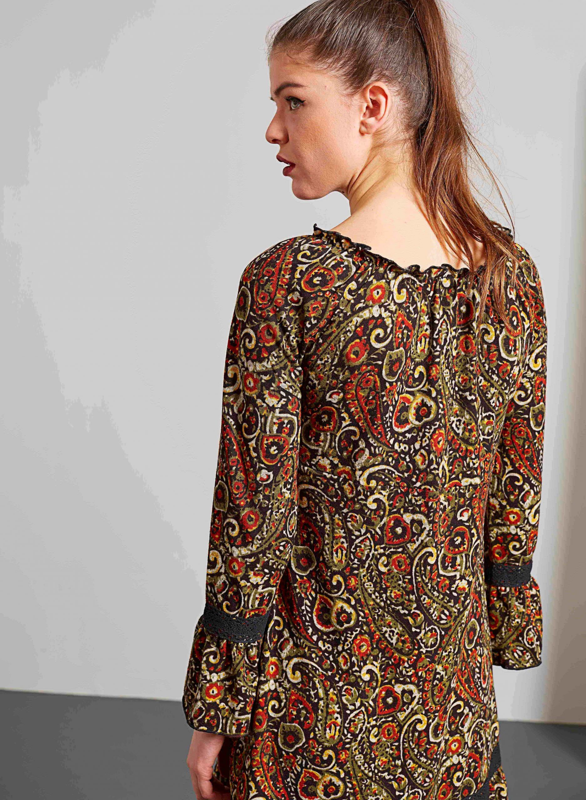 Costas do vestido malha print cornucopias da Md´m