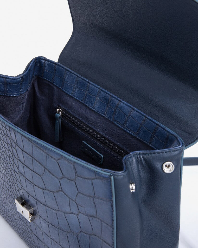 Interior da city Bag Gravada em azul marino para mulher da Vilanova