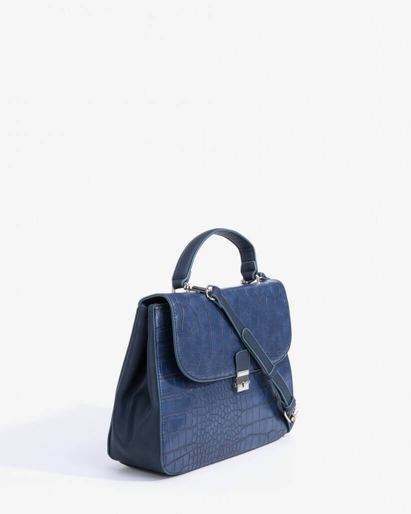 Lateral da city Bag Gravada em azul marino para mulher da Vilanova