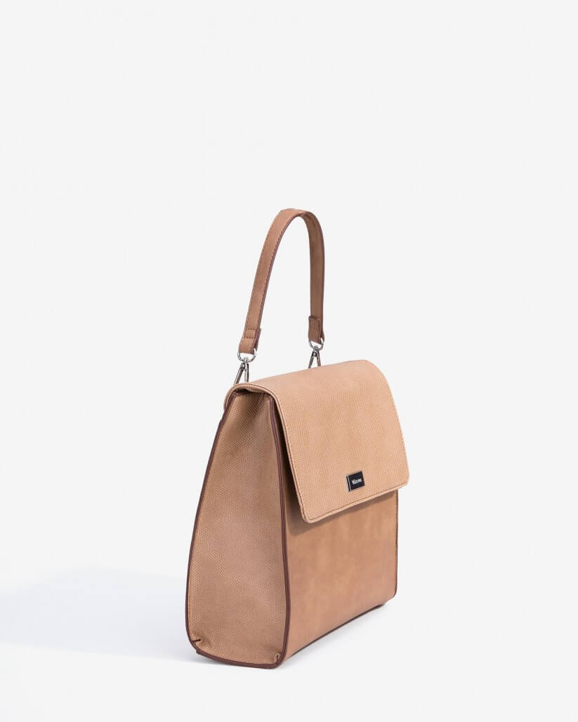 Lateral da mochila com relevo em bege para mulher da Vilanova