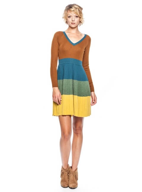Vestido multicor com decote em V da Van-Dos